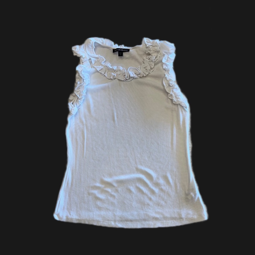 Boston Proper Ruffled Sleeveless Ribbed Top